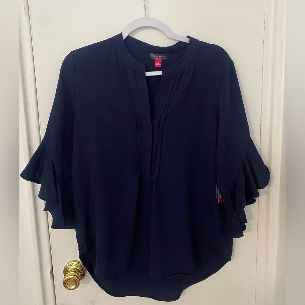 Vince Camuto Navy Flutter Sleeve Blouse